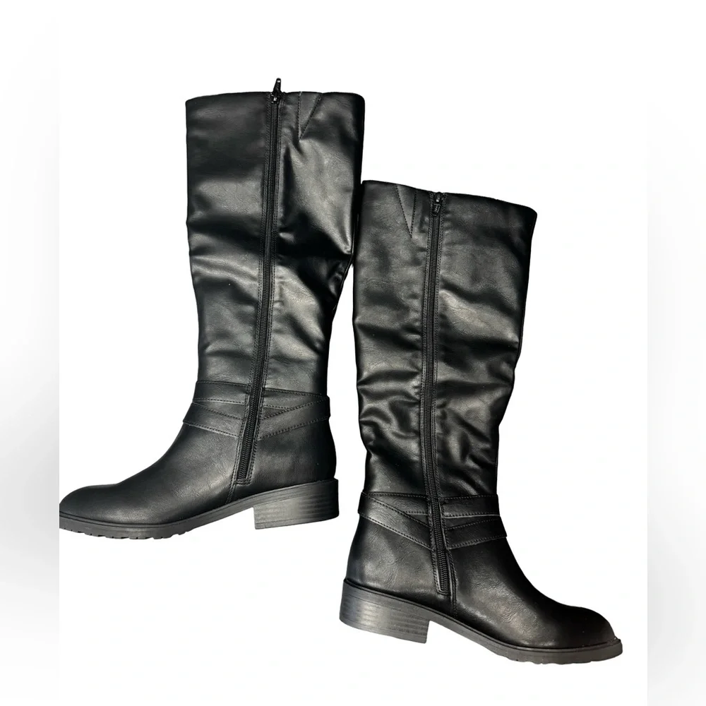 Style & Co Black Over The Knee Boots Silver Buckle Womens 6.5 BNIB